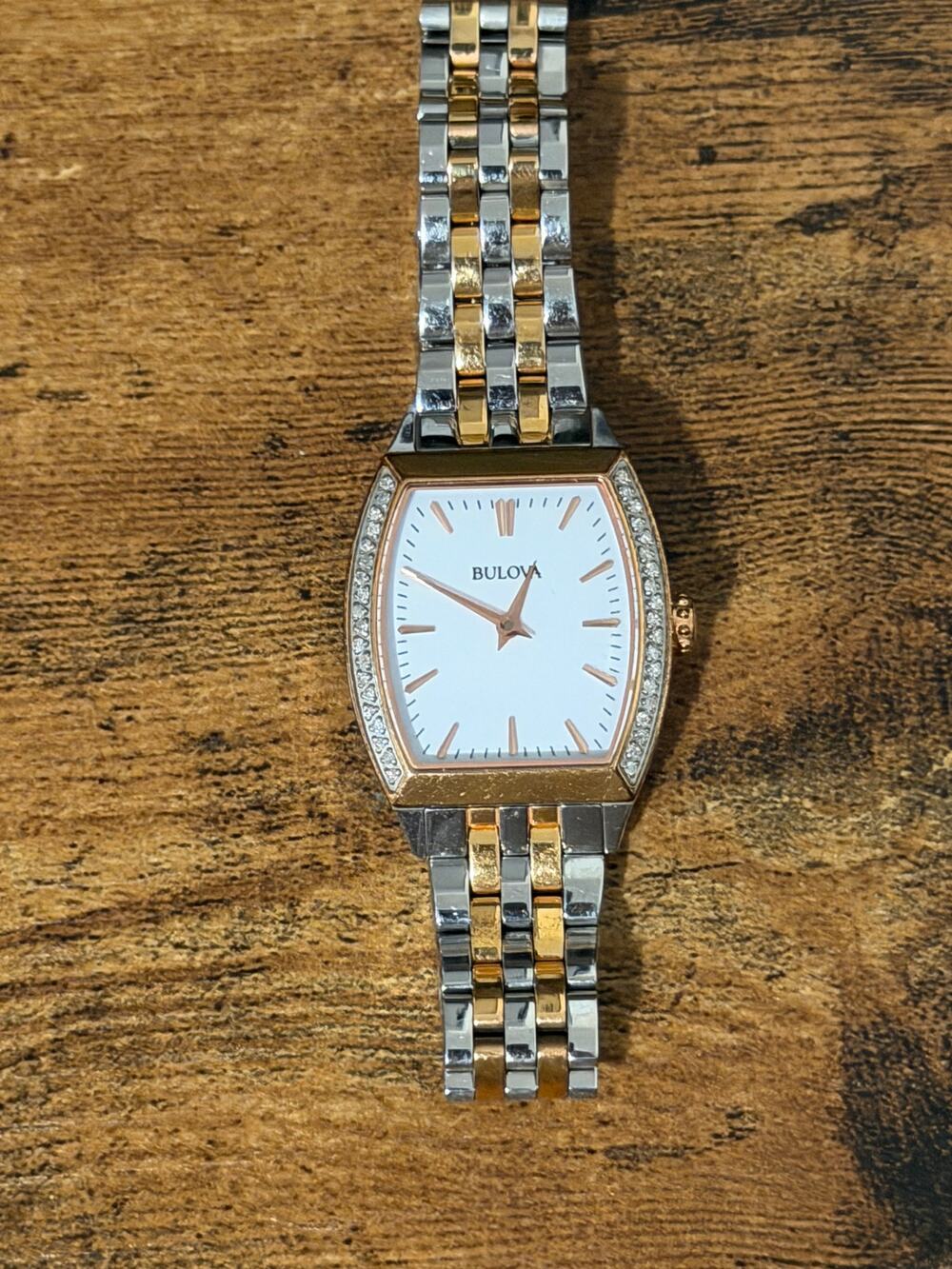 Bulova Two-Tone Diamond Accent Women's Watch White Dial Sapphire Crystal 26mm